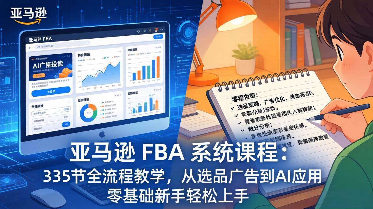 （17744期）亚马逊 FBA 系统课程（更新26年3月）335节全流程教学，从选品广告到AI应用，零基础新手轻松上手-知行客