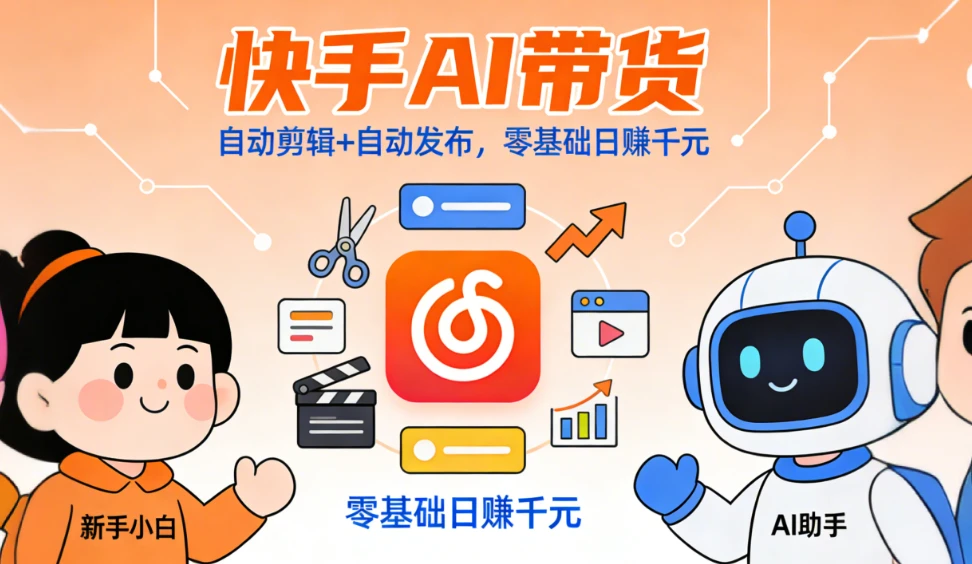 快手ai带货，全程ai自动剪辑，自动发布，小白直接上手，日入四位数-知行客