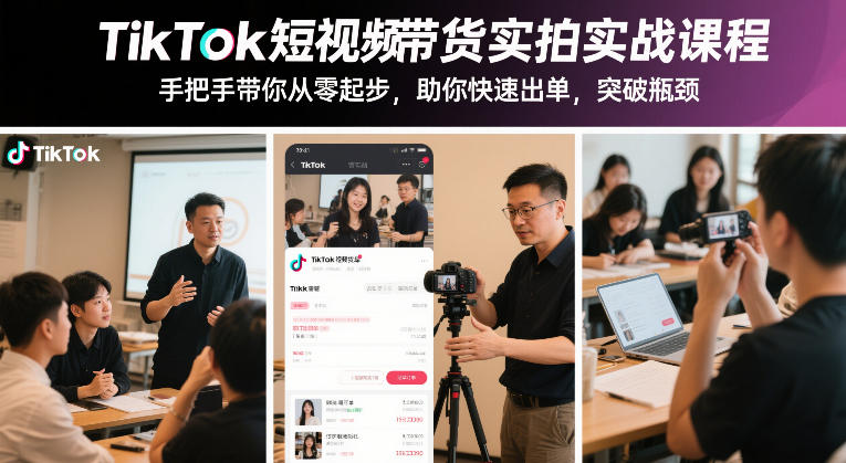 TikTok短视频带货实拍实战课程，手把手带你从零起步，助你快速出单，突破瓶颈-知行客