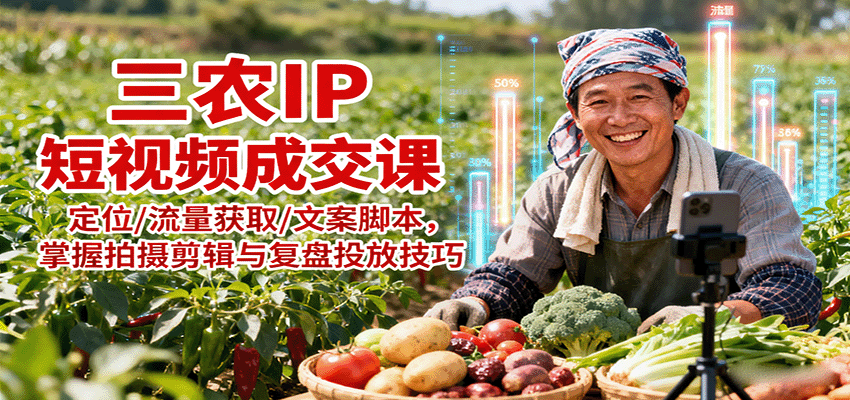 三农IP短视频成交课：定位/流量获取/文案脚本，掌握拍摄剪辑与复盘投放技巧-知行客