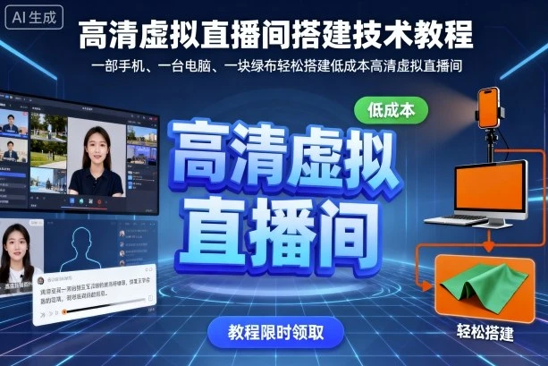 高清虚拟直播间搭建技术教程，一部手机、一台电脑、一块绿布轻松搭建低成本高清虚拟直播间-知行客