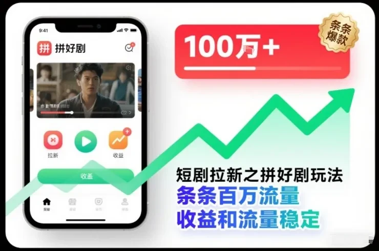 短剧拉新之拼好剧玩法，条条百万流量，收益和流量稳定-知行客