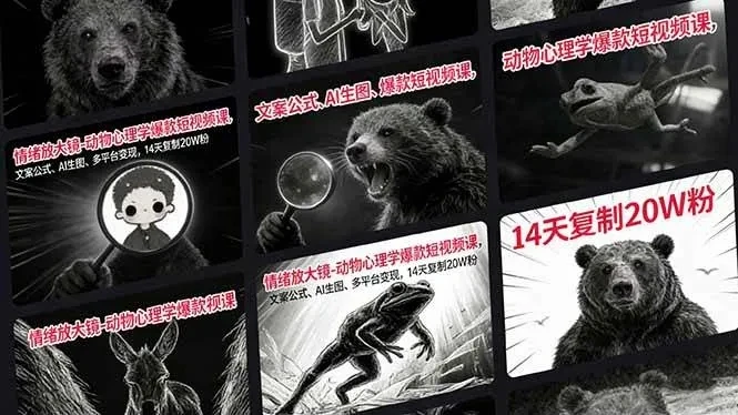 【精】情绪放大镜-动物心理学爆款短视频课，文案公式、AI生图、多平台变现，14天复制20W粉-知行客