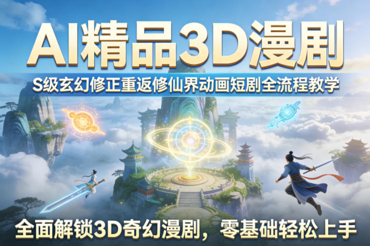 AI精品3D漫剧S级玄幻修正重返修仙界动画短剧全流程教学，全面解锁3D奇幻漫剧，零基础轻松上手-知行客