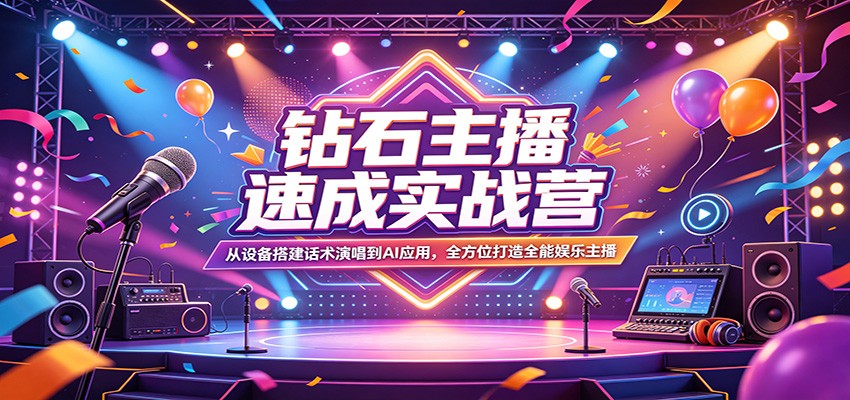 钻石主播速成实战营：从设备搭建话术演唱到AI应用，全方位打造全能娱乐主播-知行客