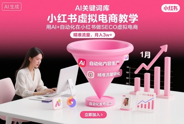 小红书虚拟电商项目，用AI+自动化在小红书做SEO虚拟电商，精准流量，月入3w+-知行客