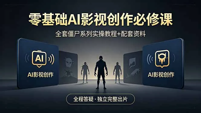 【精】零基础AI影视创作必修课，全套僵尸系列实操教程加配套资料，全程答疑带你独立完整出片-知行客