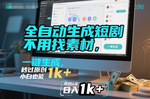 全自动生成短剧，不用找素材，不用剪辑，一键生成，秒过原创，小白也能轻松日入1k+【揭秘】-知行客