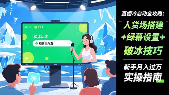 （16605期）直播冷启动全攻略:人货场搭建+绿幕设置+破冰技巧，新手月入过万实操指南-知行客