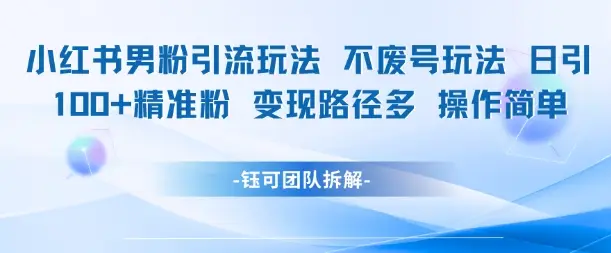 小红书男粉引流玩法不废号玩法日引100男粉变现路径多操作简单-知行客
