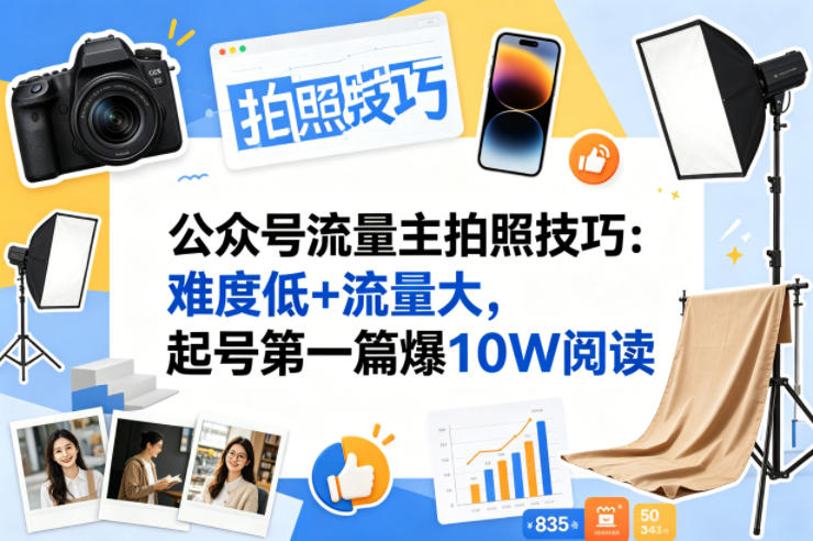 公众号流量主之拍照技巧赛道，难度低+流量大，起号第一篇就爆了10w阅读-知行客