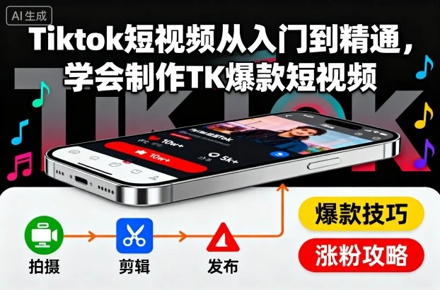 【精】Tiktok短视频从入门到精通，学会制作TK爆款短视频-知行客