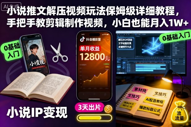小说推文解压视频玩法保姆级详细教程，手把手教剪辑制作视频，小白也能月入1W+-知行客