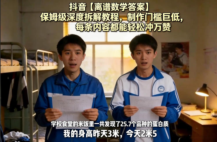 抖音【离谱数学答案】保姆级深度拆解教程，制作门槛巨低，每条内容都能轻松冲万赞，附详细步骤-知行客