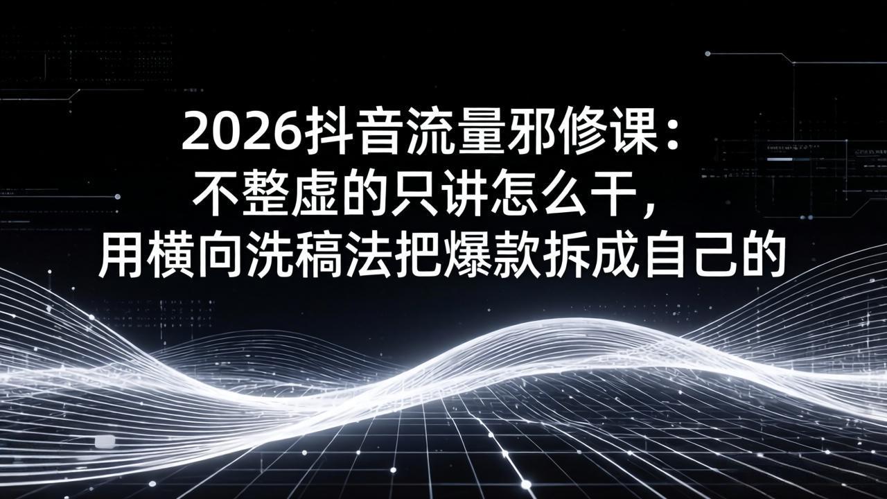 2026抖音流量邪修课：不整虚的只讲怎么干，用横向洗稿法把爆款拆成自己的-知行客