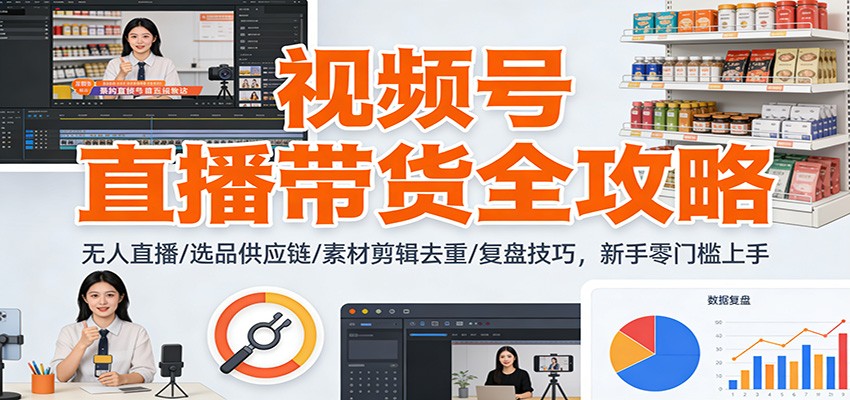 视频号直播带货全攻略：无人直播/选品供应链/素材剪辑去重/复盘技巧，零门槛上手-知行客