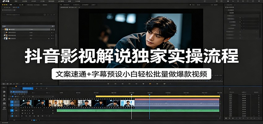 抖音影视解说独家实操流程，文案速通+字幕预设小白轻松批量做爆款视频-知行客