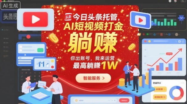今日头条托管，AI短视频打金，你出账号，我来运营，最高躺賺1W【揭秘】-知行客