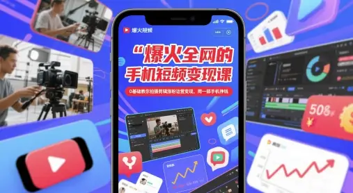 爆火全网的手机短视频变现课，0基础教你拍摄剪辑涨粉运营变现，用一部手机挣钱-知行客