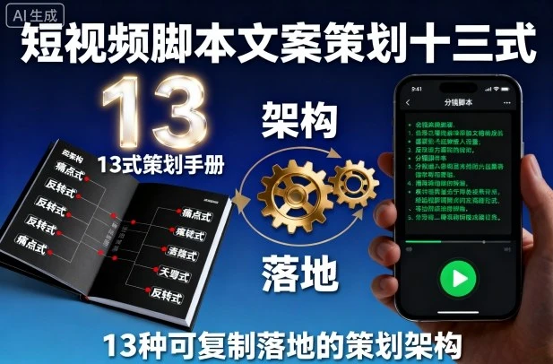 【精】短视频脚本文案策划十三式，13种可复制落地的策划架构-知行客