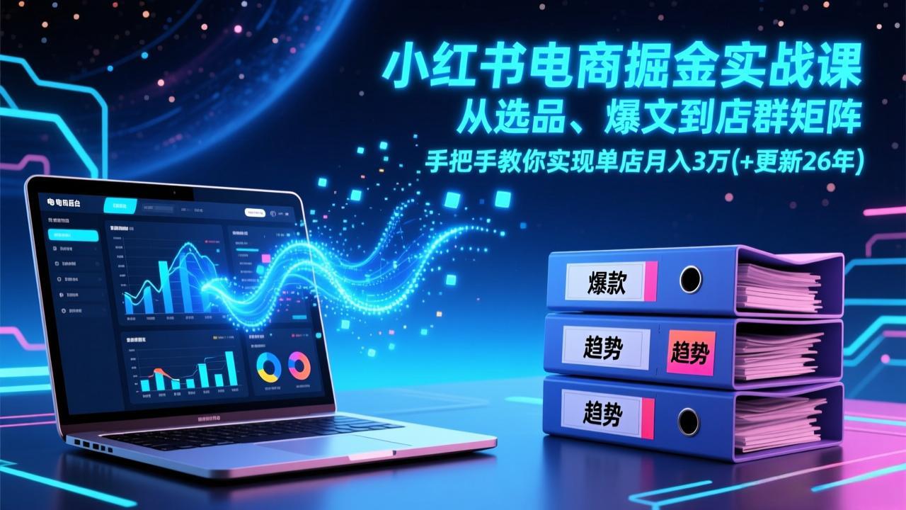 【精】小红书电商掘金实战课，从选品、爆文到店群矩阵，手把手教你实现单店月入3万+(更新26年)-知行客