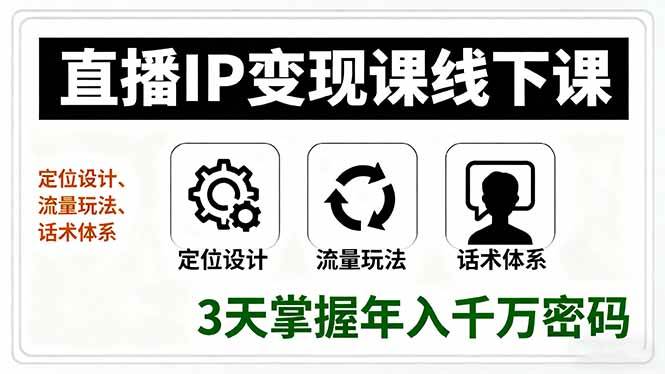 （16065期）直播IP变现课线下课，定位设计、流量玩法、话术体系，3天掌握年入千万密码-知行客