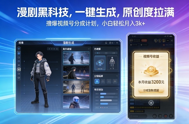 漫剧黑科技，一键生成，原创度拉满，撸爆视频号分成计划，小白轻松月入3k+-知行客