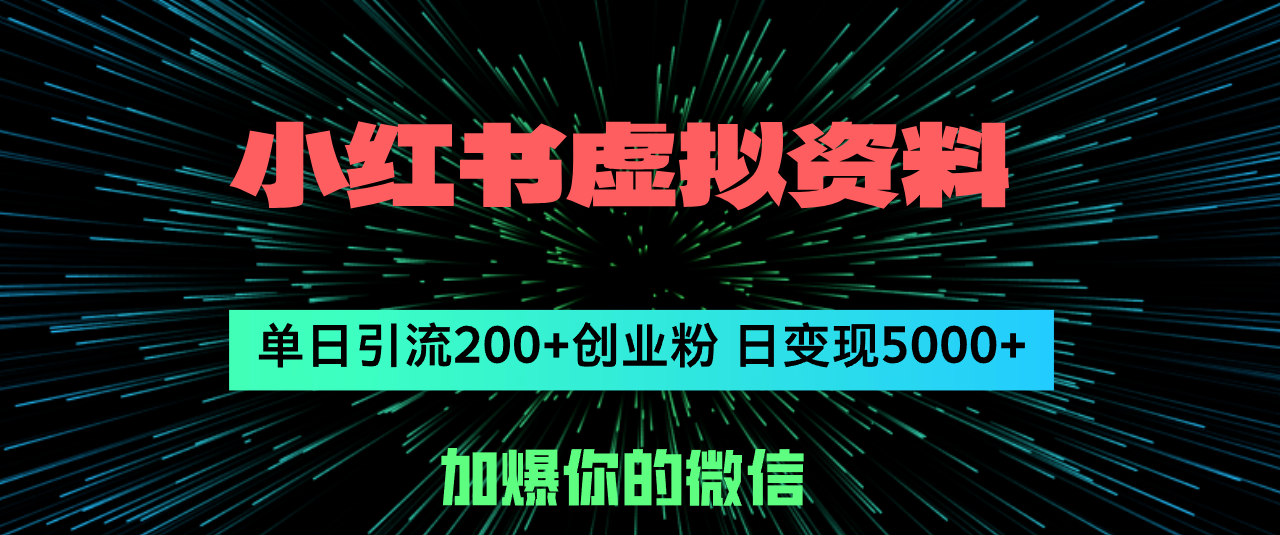 （12164期）小红书虚拟资料日引流200+创业粉，单日变现5000+-知行客