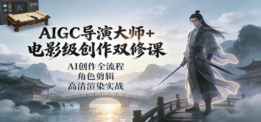 AIGC导演大师+电影级创作双修课：AI创作全流程、角色剪辑、高清渲染实战-知行客