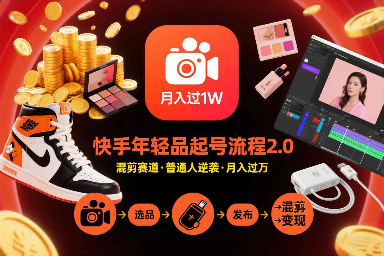 快手短视频带货年轻品起号流程2.0，快手年轻品混剪赛道，普通人也能月入过1W-知行客