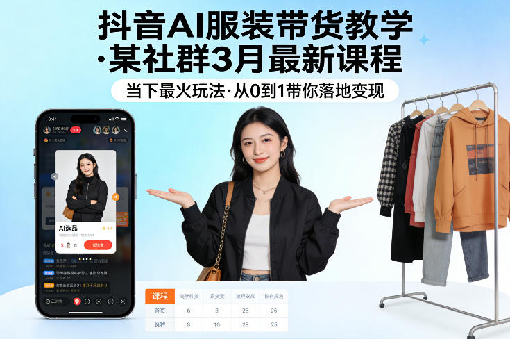 抖音AI服装带货教学，某社群3月最新课程，当下最火玩法，从0到1带你落地变现-知行客