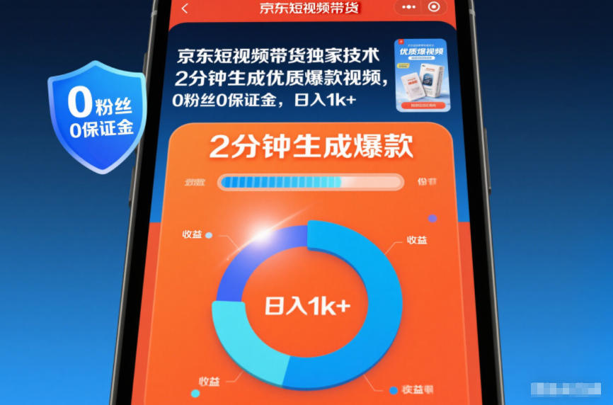 京东短视频带货独家技术，2分钟生成一条优质爆款视频，0粉丝0保证金，日入1k+【揭秘】-知行客