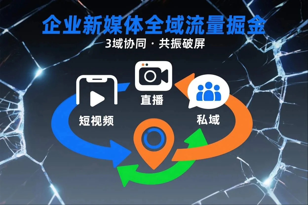 【精】短视频全域商业模式，企业新媒体全域流量掘金，3域协同，共振破屏，短视频-直播-私域-地域-知行客
