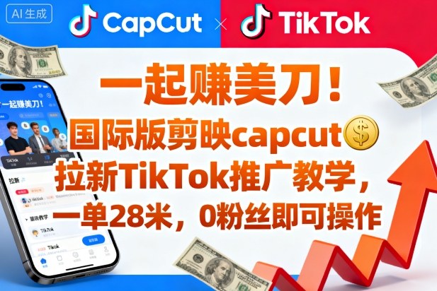 一起賺美刀！国际版剪映capcut拉新TikTok推广教学，一单28米，0粉丝即可操作（附推广入口和教学）-知行客