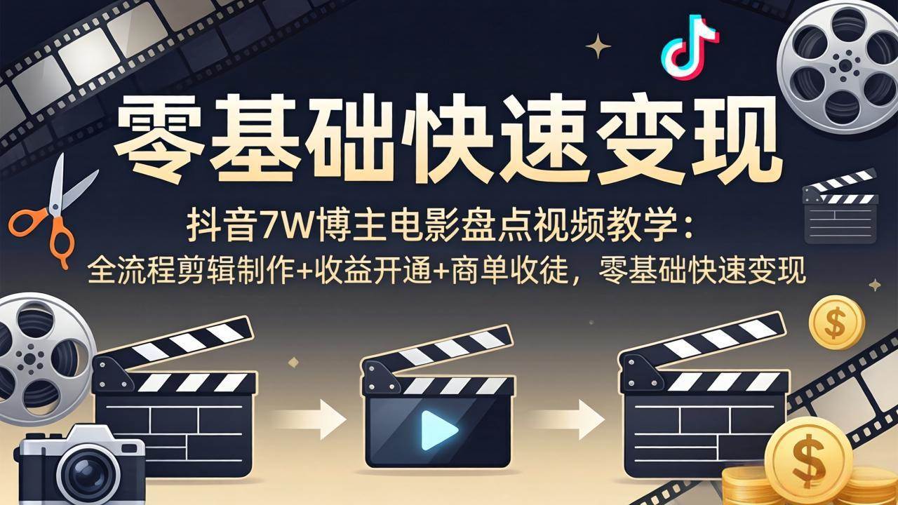 （18032期）抖音7W博主电影盘点视频教学：全流程剪辑制作+收益开通+商单收徒，零基础快速变现-知行客