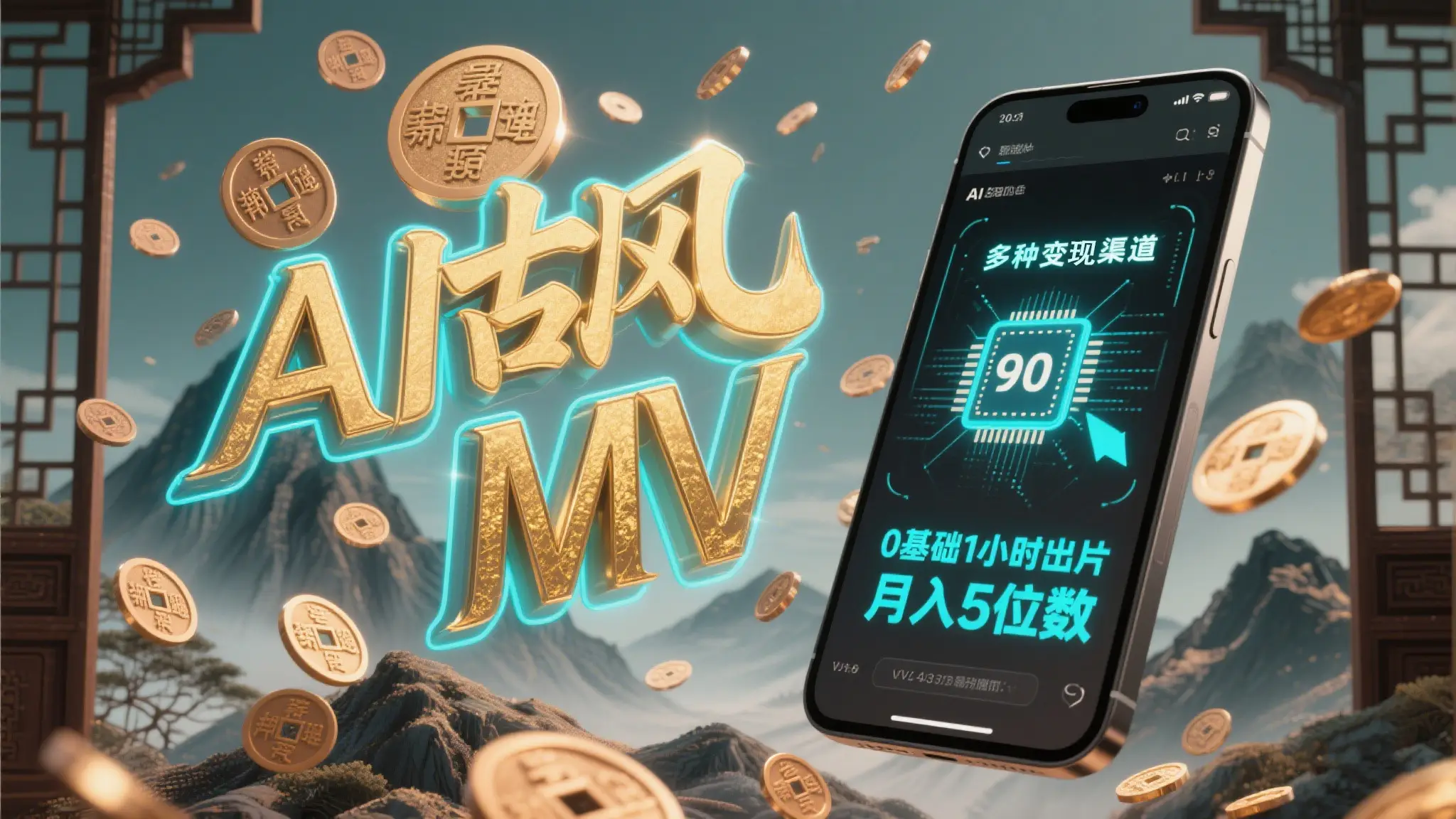 AI一键生成古风音乐MV，0剪辑基础1小时出片，多种变现渠道，一部手机月入5位数-知行客