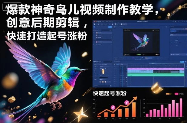 爆款神奇鸟儿视频制作教学，创意后期剪辑，快速打造起号涨粉-知行客