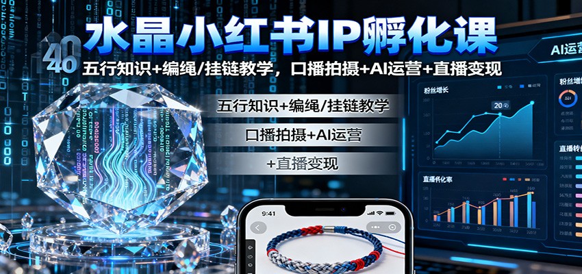 水晶小红书IP孵化课：五行知识+编绳/挂链教学，口播拍摄+AI运营+直播变现-知行客
