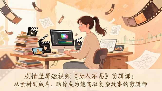 （17305期）剧情竖屏短视频《女人不易》剪辑课：从素材到成片、助你成为能驾驭复杂故事的剪辑师-知行客