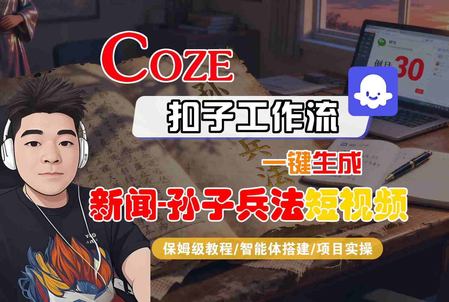 Coze扣子智能体工作流一键生成“新闻-孙子兵法“短视频，全流程保姆级教学-知行客