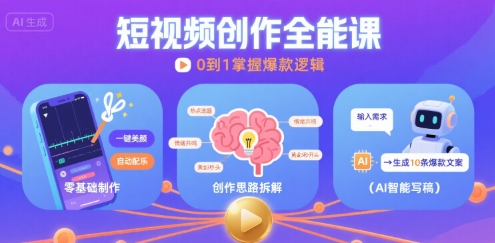 短视频创作课，短视频制作、创作思路、Ai写爆款文案-知行客