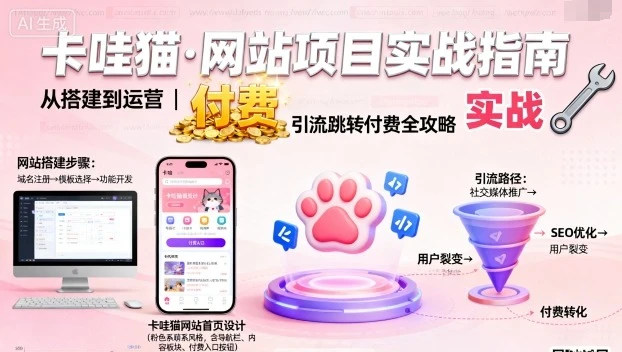 【精】卡哇猫·网站项目，网站搭建与运营以及引流跳转付费-知行客