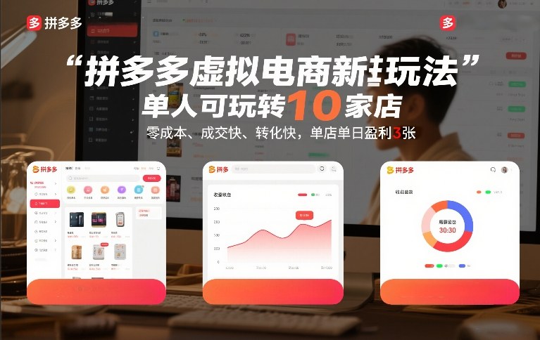 拼多多虚拟电商新玩法，单人可玩转10家店，零成本、成交快、转化快，单店单日盈利3张【揭秘】-知行客