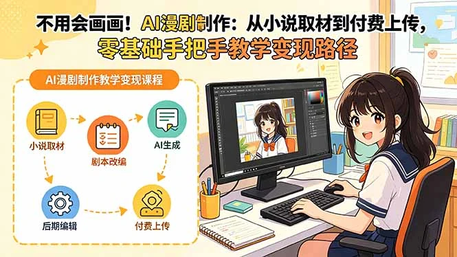 【精】不用会画画！AI漫剧制作：从小说取材到付费上传，零基础手把手教学变现路径-知行客