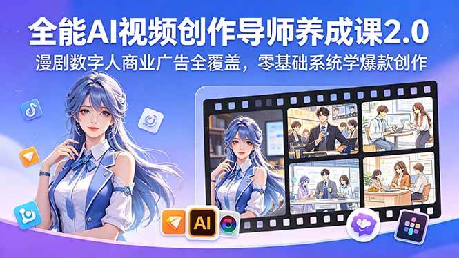 （18505期）全能AI视频创作导师养成课2.0，漫剧数字人商业广告全覆盖，零基础系统学爆款创作-知行客