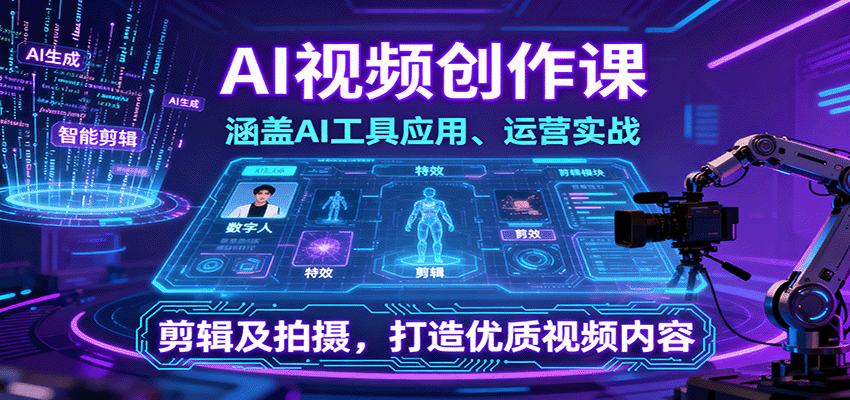 AI视频创作课，涵盖AI工具应用、运营实战、剪辑及拍摄，打造优质视频内容-知行客