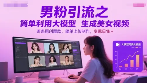 男粉引流之简单利用大模型生成美女视频，条条原创爆款，简单上传制作，变现日1k+-知行客