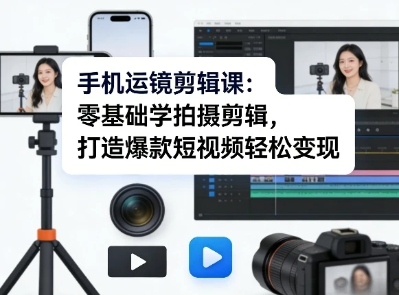 【精】手机运镜剪辑课：零基础学拍摄剪辑，打造爆款短视频轻松变现-知行客