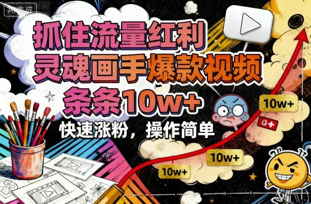 抓住流量红利，灵魂画手爆款视频，条条10w+，快速涨粉，操作简单-知行客