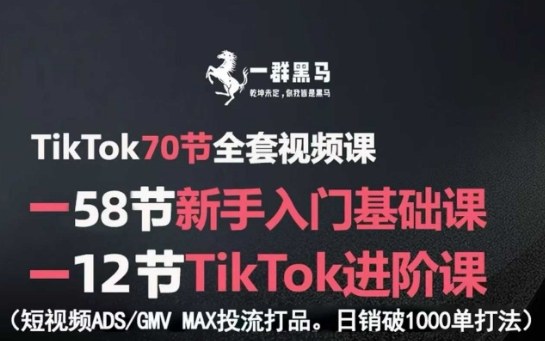TikTok全套视频课，新手入门+进阶课，短视频ADS-GMV MAX投流打品，日销破1000单打法-知行客